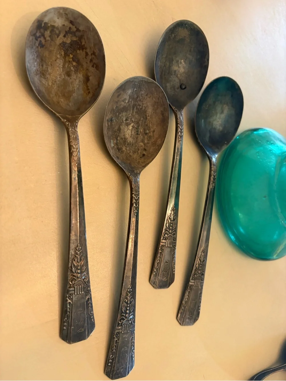 Vintage-Style Blackened Silver Dessert Spoon Set - Home Dining